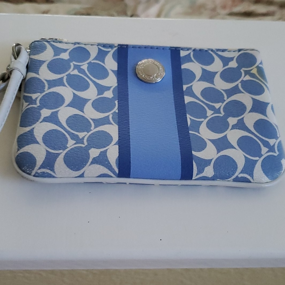 Coach Blue and White Wristlet Purse